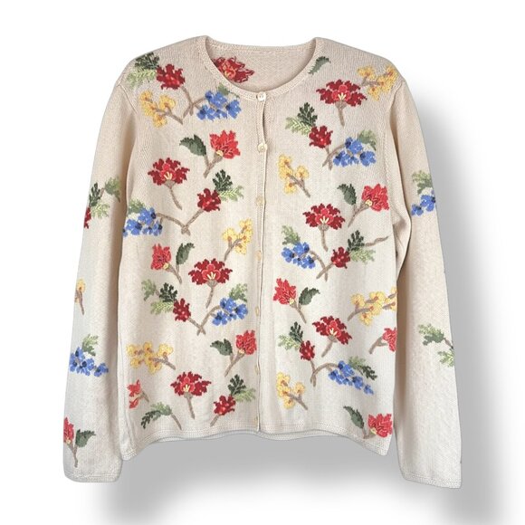 Talbots Sweaters - Vintage | Talbots | L | Floral Embroidered Cardigan Sweater | Cottagecore | Y2K